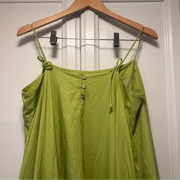 Free People Struttin Midi Cotton Chartreuse Green Dress Spaghetti Strap Sz Large - Picture 5 of 5